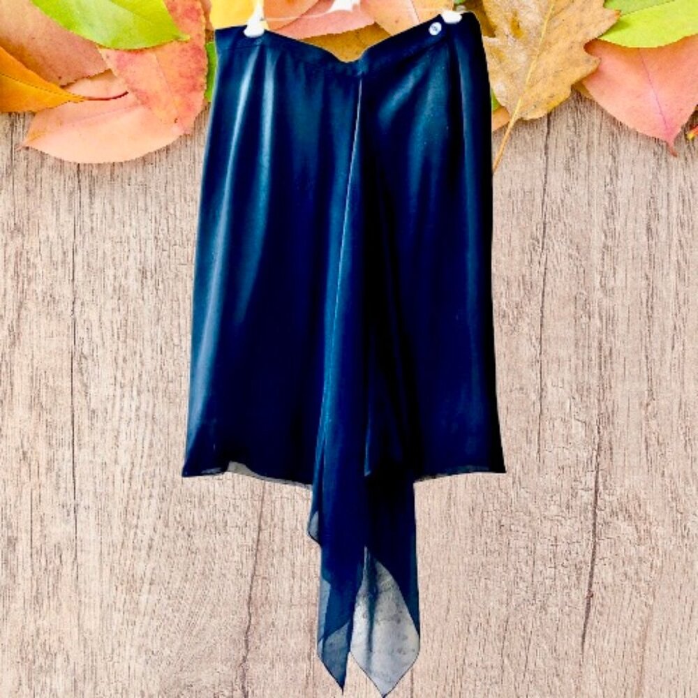 Classics by Anne Klein Vintage 80's Black SILK SHEER Sarong Wrap Skirt NEW